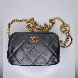 Chanel Calfskin Pearl Quilted CC Mini Camera Ruthenium - New with Box and Papers